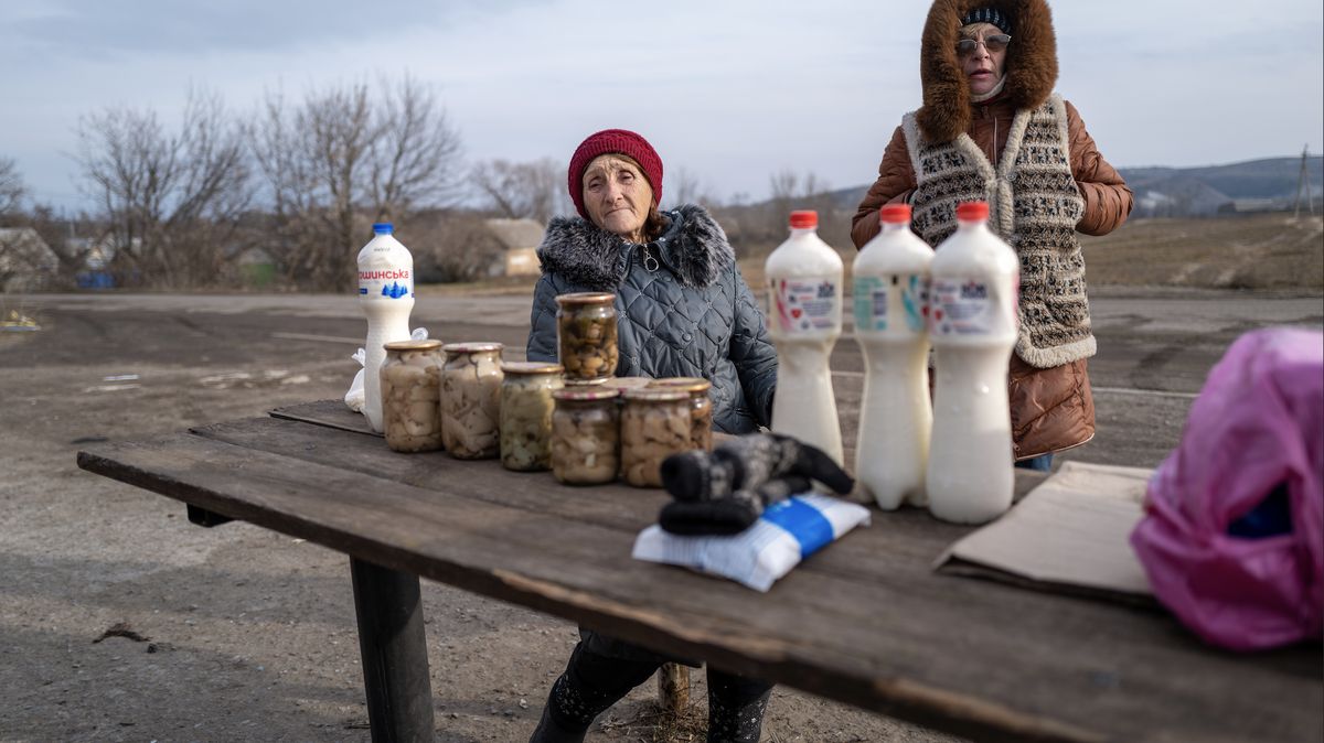 Fotky z Bachmutu: Za domem válka, před ním kozy a prodej mléka